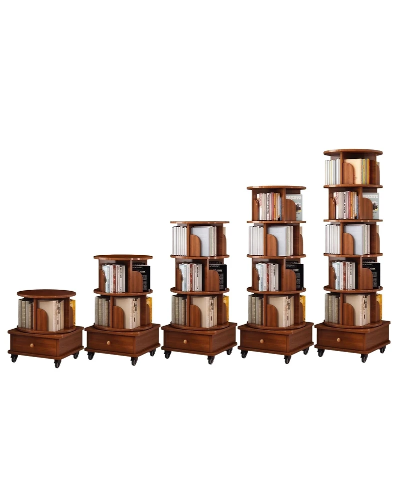 sumyeg 360 Degree Rotating Display Corner Bookshelf 6 Tier Bookcase Storage Rack with Wheels