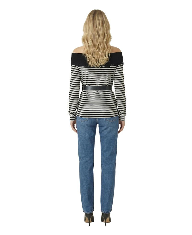 Modenaire Women's Off-The-Shoulder Striped Knit Top