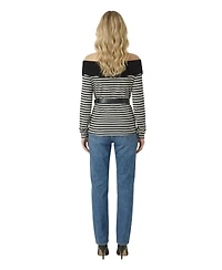 Modenaire Women's Off-The-Shoulder Striped Knit Top