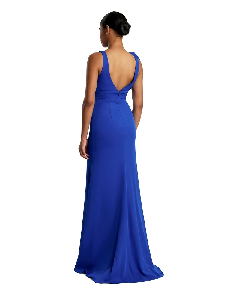 Women's Sleeveless V Neck Bow Detail Mermaid Gown