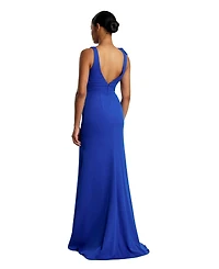 Women's Sleeveless V Neck Bow Detail Mermaid Gown