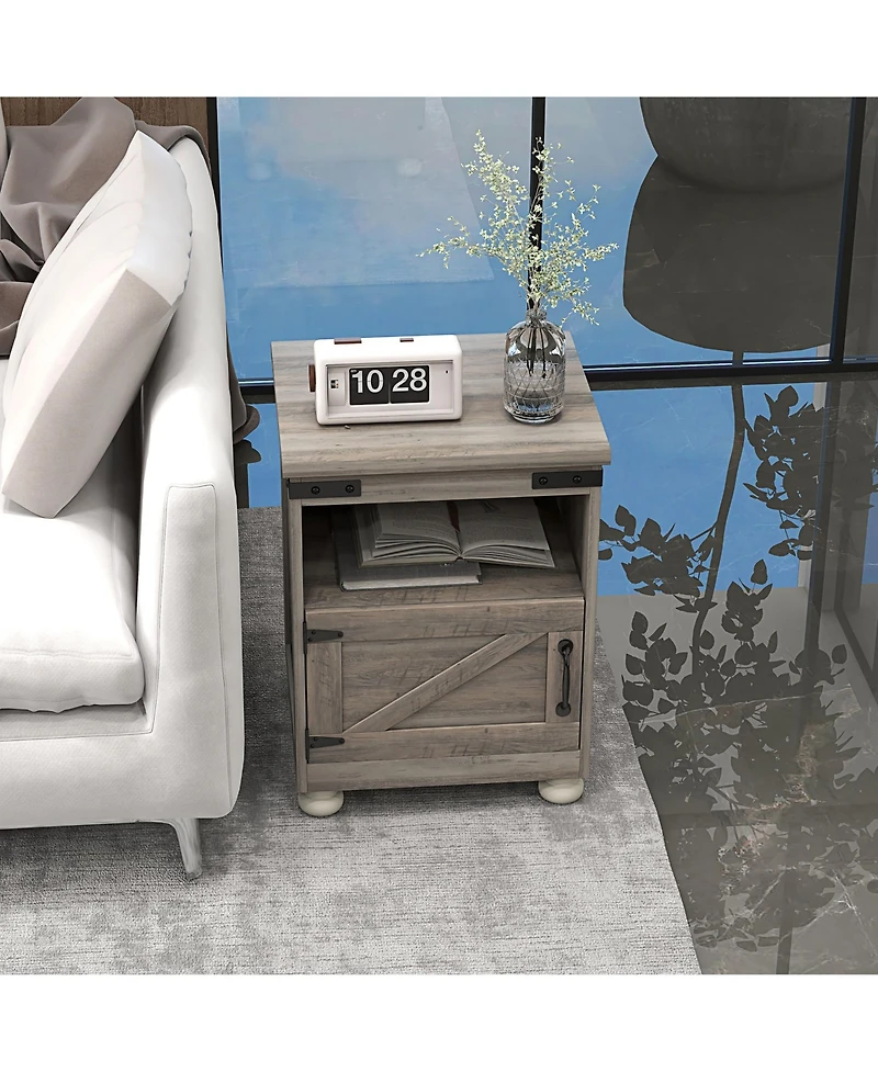Homcom Farmhouse Side Table, End Table with Open Shelf and Cupboard,