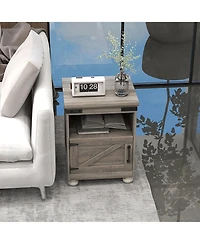 Homcom Farmhouse Side Table, End Table with Open Shelf and Cupboard,
