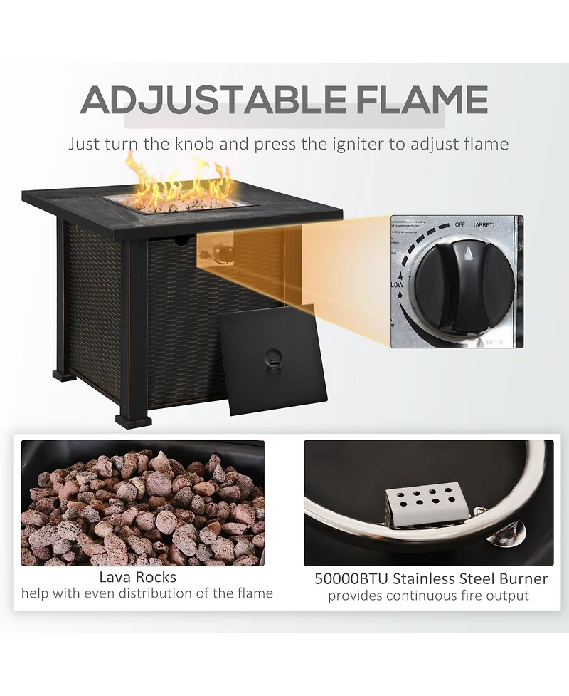 Outsunny Propane Fire Pit Table 50,000BTU Outdoor Auto Ignition Firepit w/ Cover