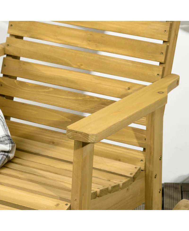 Outsunny Wooden Outdoor Rocking Chair, Traditional Slatted Wood Rocker with Armrests for Indoor & Outdoor, Light Brown
