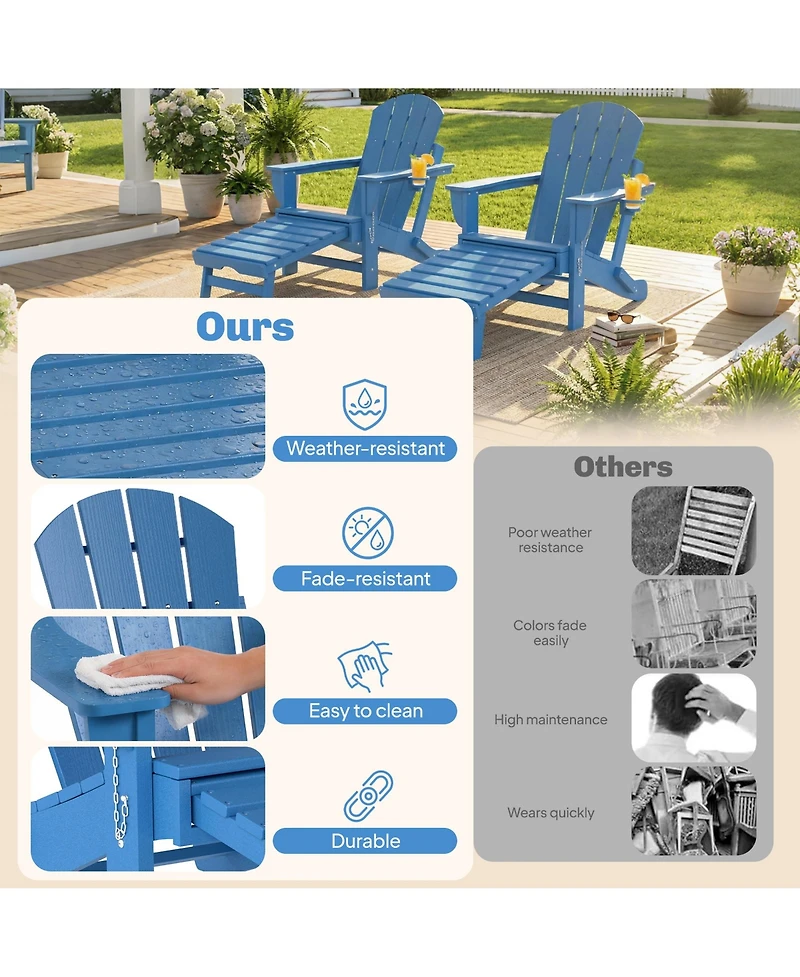 Outsunny Adirondack Chair Set of 2, Hdpe Fire Pit Chair with Cup Holder