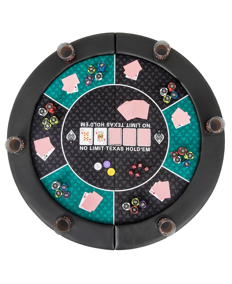 Slickblue Foldable Poker Table Top Round for 6 Players, Portable Card Game Mat