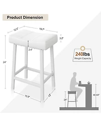 homfan Counter Height Bar Stools Set of 4, 24 Inch Saddle Barstools with Curved Surface, Leather Kitchen Island Chairs for Dining Room, Home Bar