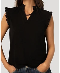 Cable & Gauge Women's Eyelet Split Neck Sleeveless Top