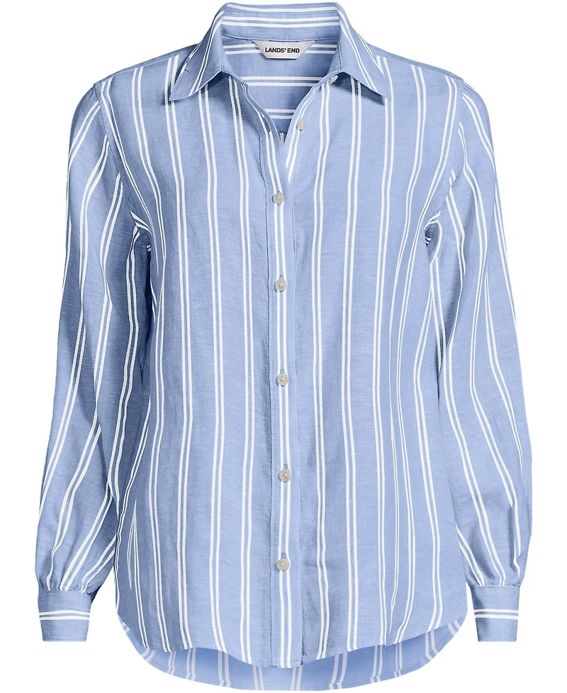 Lands' End Women's Tall Linen Long Sleeve Feminine Shirt