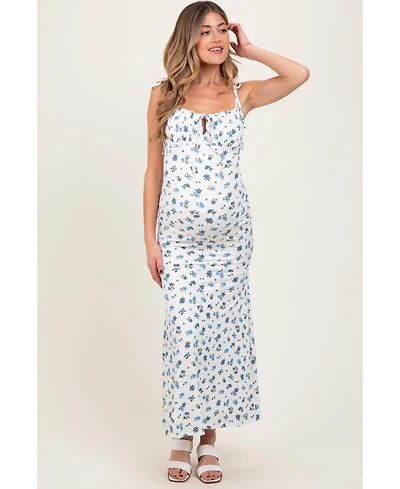 Pinkblush Red Ribbed Floral Shoulder Tie Maternity Maxi Dress