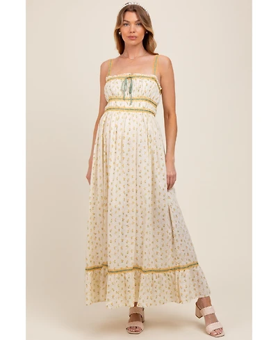 Pinkblush Maternity Yellow Floral Ribbon Detail Sleeveless Maxi Dress