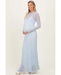 Pinkblush Maternity White Lace Mock Neck Long Sleeve Maxi Dress