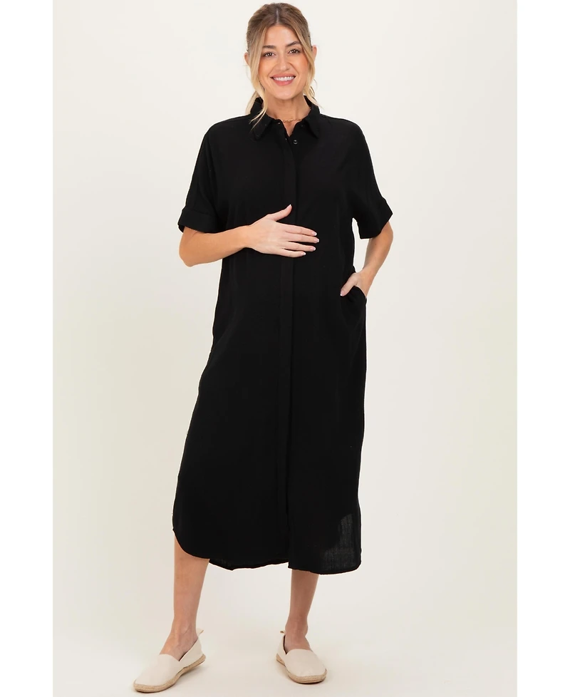 Pinkblush Maternity Black Button Down Midi Shirt Dress