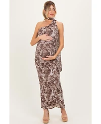 Pinkblush Maternity Mocha Printed Halter Maxi Dress