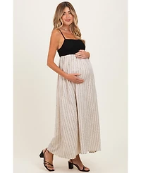 Pinkblush Maternity Black White Striped and Colorblock Maxi Dress