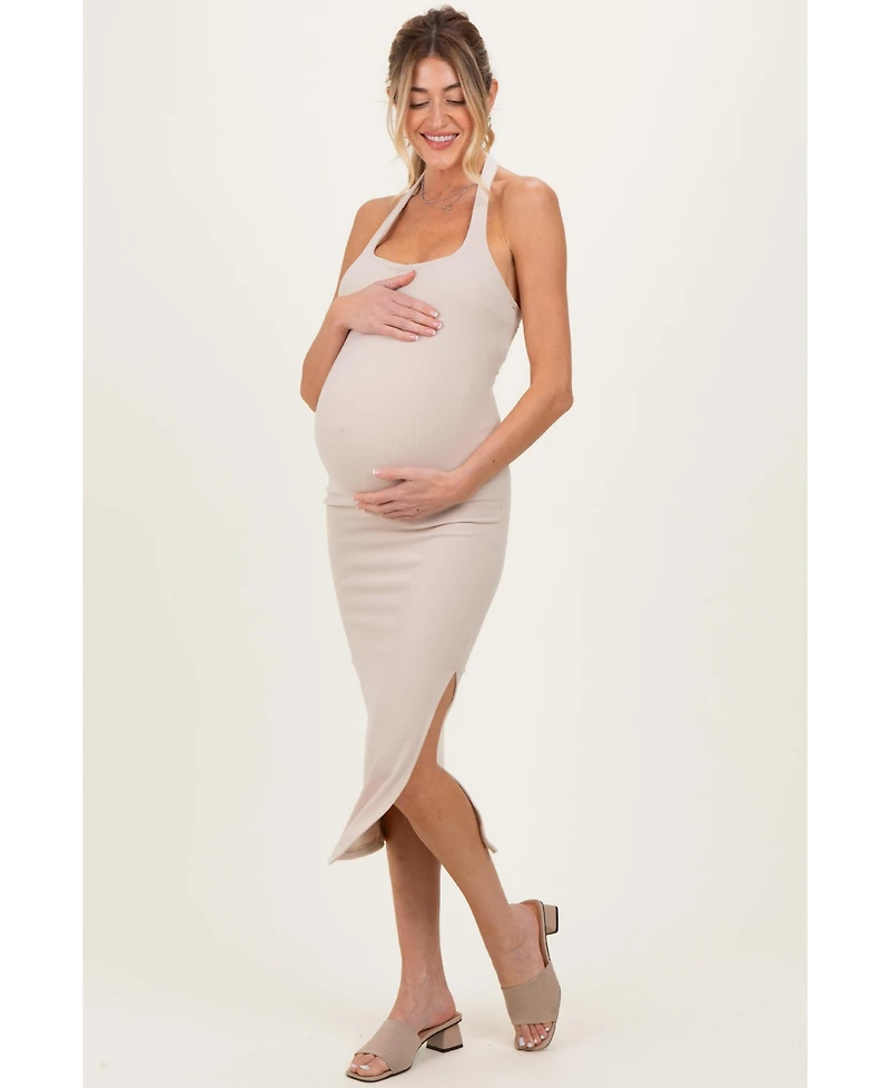 Pinkblush Maternity Beige Open Back Bodycon Dress