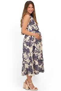 Pinkblush Maternity Navy Floral Flounce Halter Midi Dress