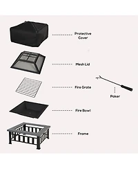 Outsunny 34" Fire Pit Outdoor Wood Burning Firepit Table w/ Log Grate, Poker