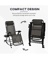 Outsunny Zero Gravity Reclining Rocking Chair, Lounge Rocker, Folding, Pillow, Side Tray, Cup and Phone Holder