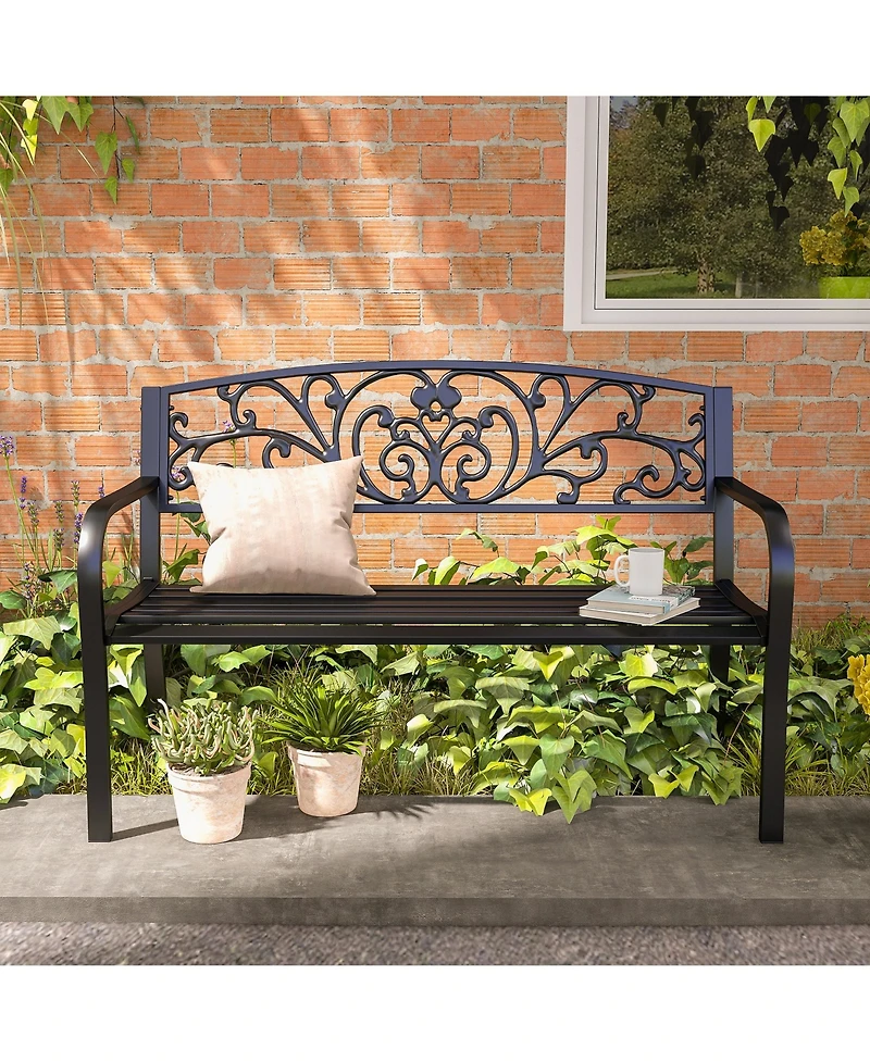 Outsunny Patio Park Garden Bench Porch Path Chair Outdoor Lawn Garden Black 2 Seat