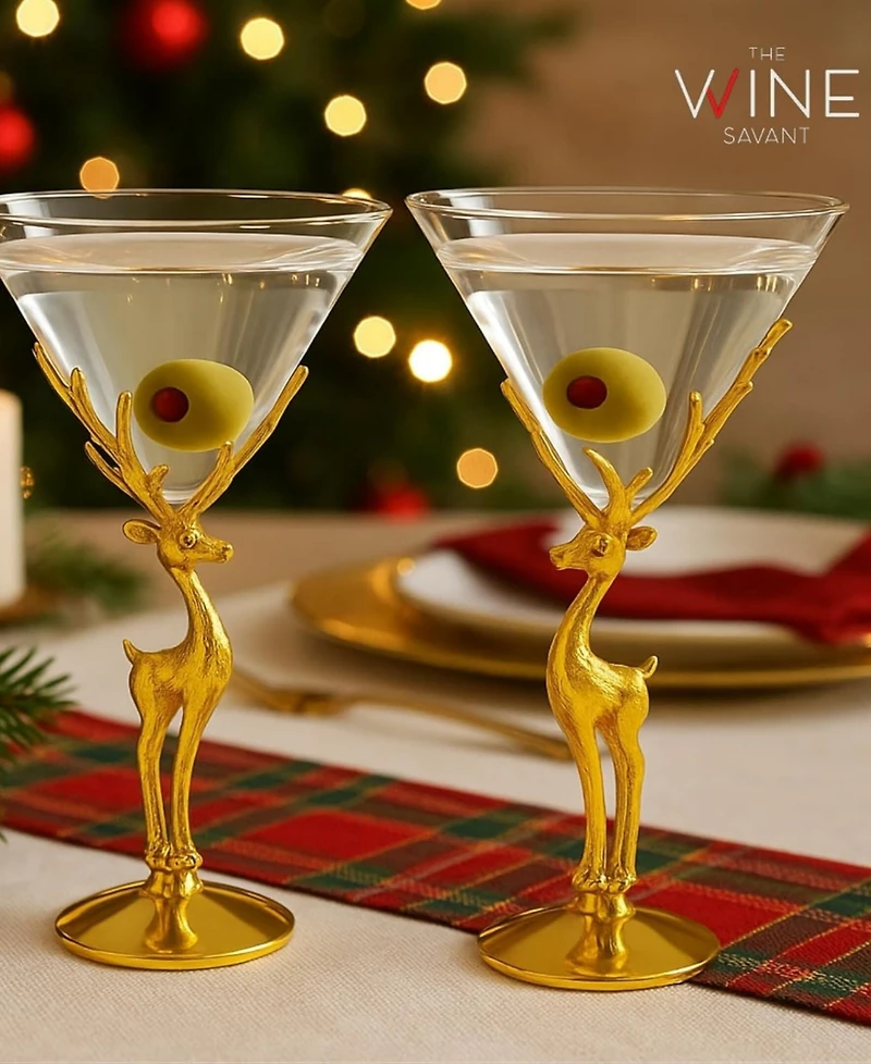 The Wine Savant Gold Stag Antler Standing Martini Glasses, Set of 2