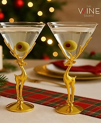 The Wine Savant Gold Stag Antler Standing Martini Glasses, Set of 2