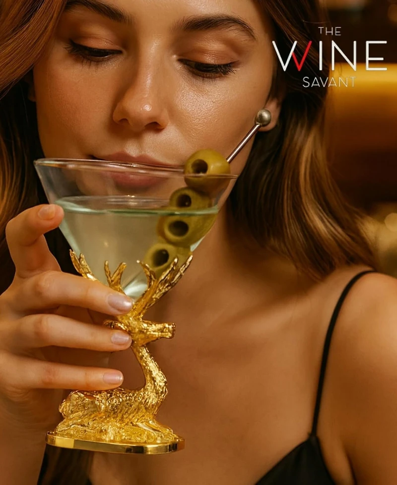 The Wine Savant Gold Stag Antler Sitting Martini Glasses, Set of 2