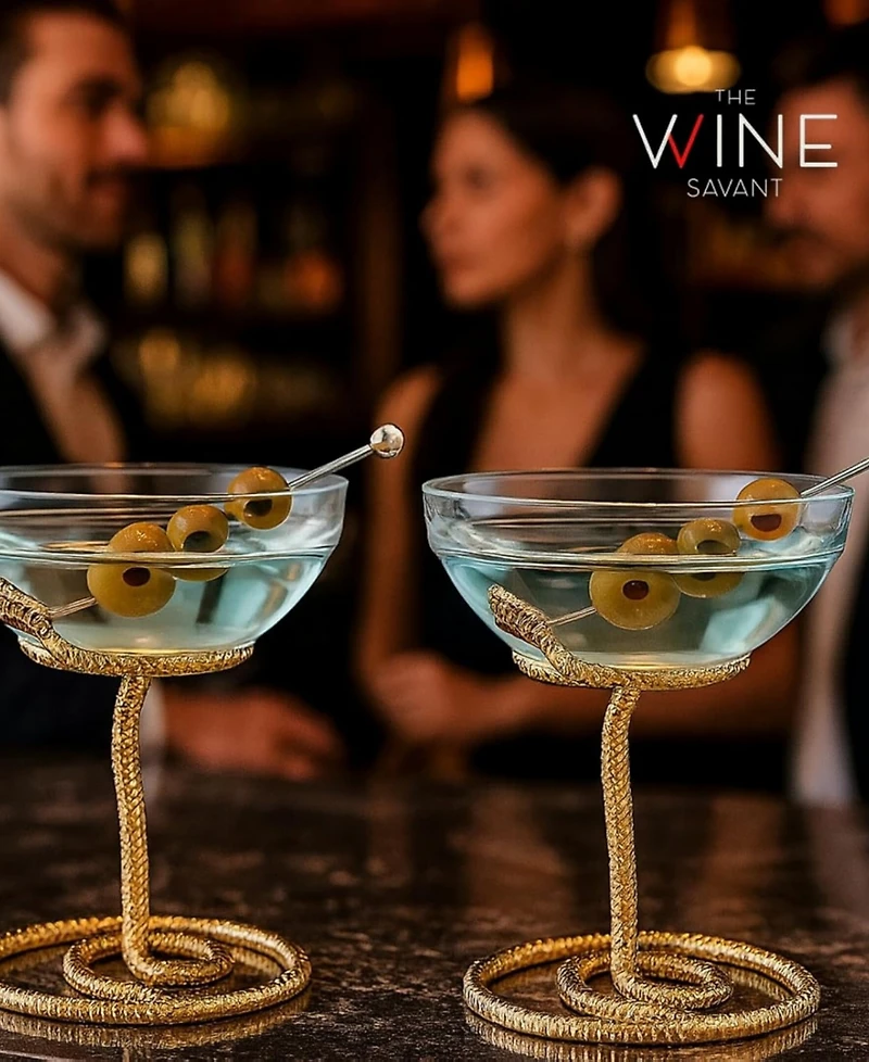 The Wine Savant Gold Snake Cocktail Glasses, Set of 2