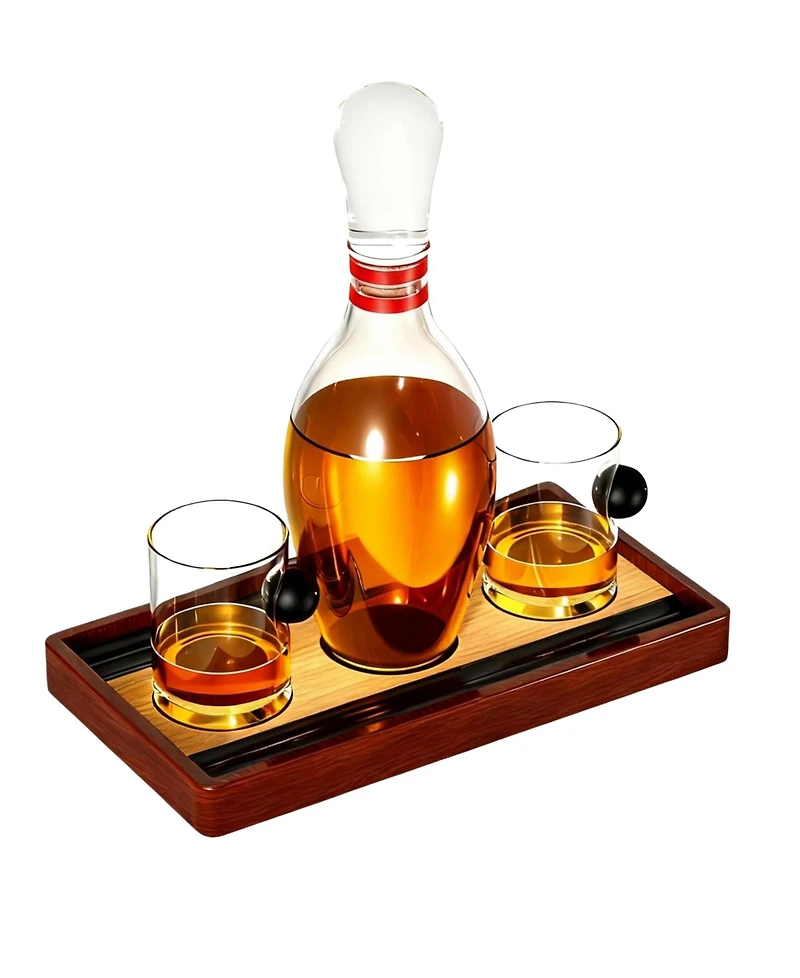 The Wine Savant Bowling Pin 3-Pc. Whiskey Decanter Set