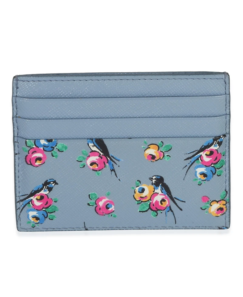 Pre-Owned Prada Light Blue Astral Swallow Saffiano Card Holder