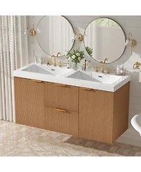 Busdays Inch Double Sink Bathroom Vanity with Smc Top Mdf Cabinet Soft Close Doors Divided Drawers Wall Mounted Modern Storage