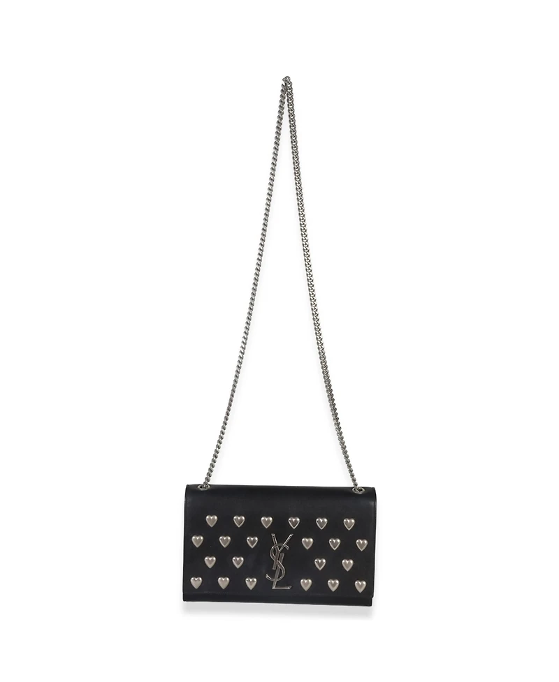 Pre-Owned Saint Laurent Black Smooth Calfskin Studded Heart Medium Kate Chain Bag