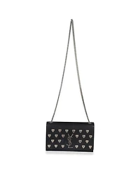 Pre-Owned Saint Laurent Black Smooth Calfskin Studded Heart Medium Kate Chain Bag