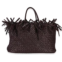 Pre-Owned Bottega Veneta Burgundy Nappa Intrecciato Fringe Oversized Cabat Tote