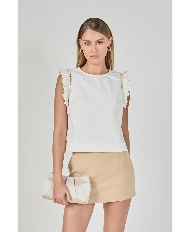 endless rose Women's Sleeveless Embroidered Shoulder Top