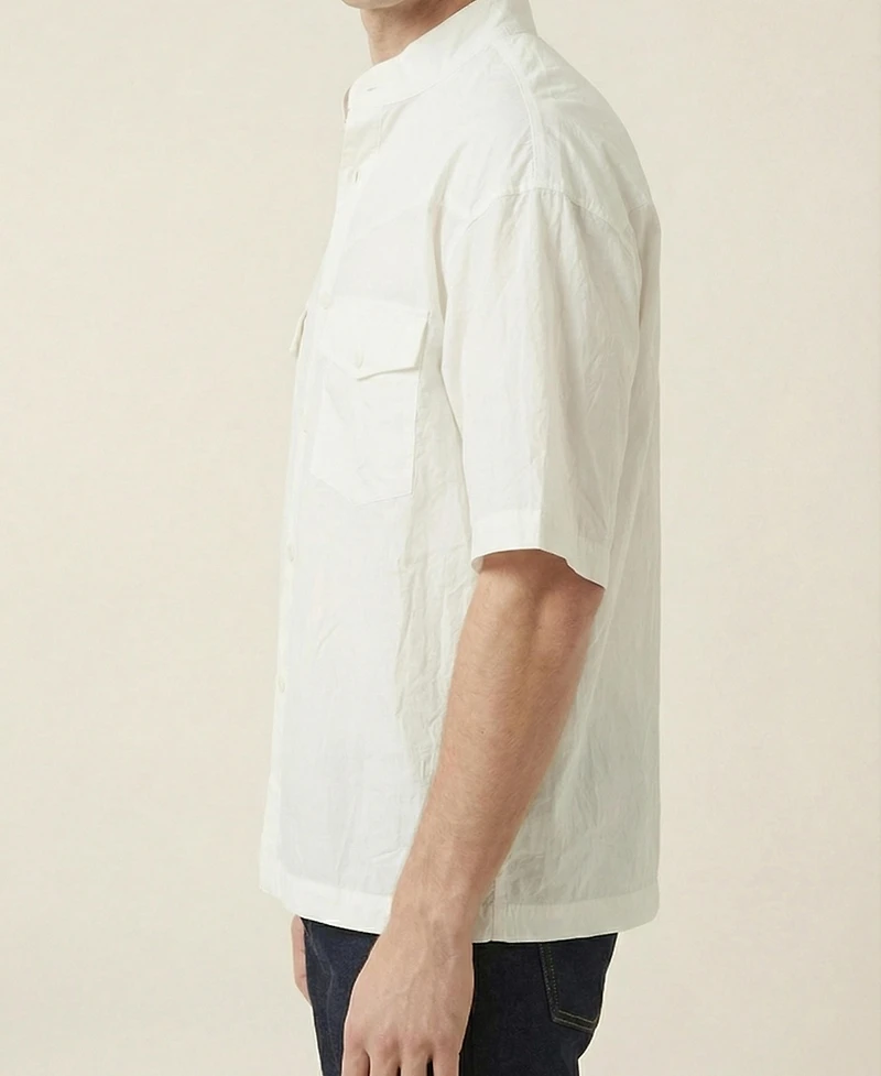 Modenaire Men's Short Sleeve Stand-Collar Dual-Pocket Shirt