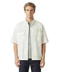 Modenaire Men's Short Sleeve Stand-Collar Dual-Pocket Shirt