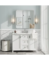 Apmir 36" x 36" High-Strength Tempered Glass and Aluminum Alloy Framed Wall Decor Bathroom Vanity Mirror in Brushed Silver