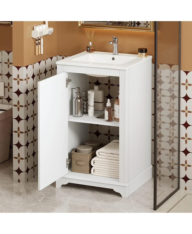 Busdays 20 Inch Bathroom Vanity with Ceramic Sink Freestanding Single Vanity Soft Close Door Adjustable Shelf Modern Style