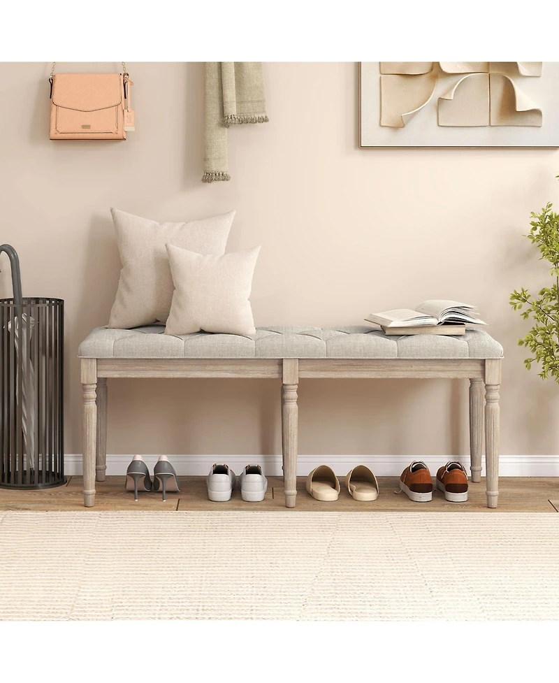 Slickblue Padded Upholstered Bench with Carved Rubberwood Legs