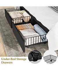gaomon Velvet Wingback Platform Bed with 2 Storage Drawers Upholstered Bed Frame, Wooden Slats, No Box Spring Needed