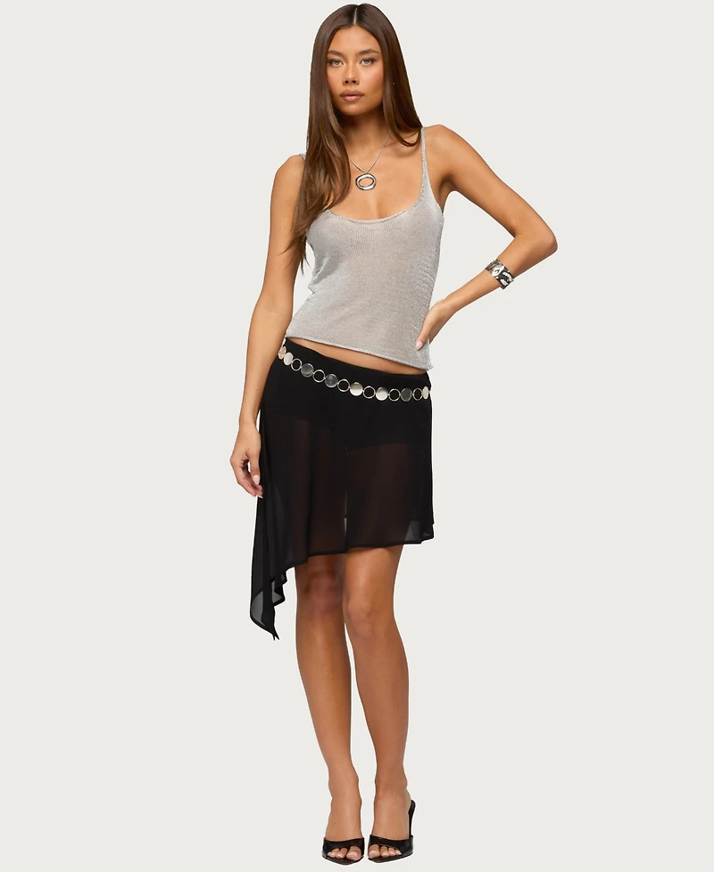 Edikted Women's Irenah Asymmetric Sheer Chiffon Midi Skirt