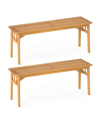 Sugift 48 in Acacia Wood Two-Person Outdoor Bench with Slatted Seat
