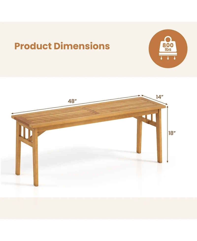 Gymax 2 Pcs Acacia Wood Outdoor Bench 48'' Long Backless Wooden Picnic Bench Slatted Seat