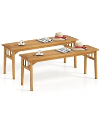 Gymax 2 Pcs Acacia Wood Outdoor Bench 48'' Long Backless Wooden Picnic Bench Slatted Seat