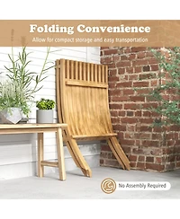 Gouun Folding Teak Wood Outdoor Lounge Chair with Slatted Seat and Backrest, 14 in Seat Height