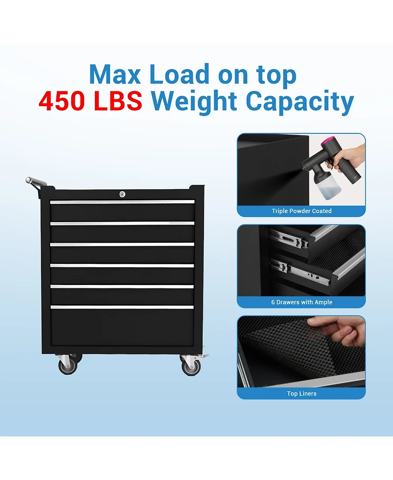 Gaomon 6-Drawer Portable Tool Storage Cart, Rolling Tool Chest Cabinet, Lockable Toolbox Organizer