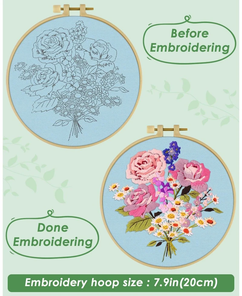 Embroidery Kit Beginners Flower Cross Cloth Hoops Threads