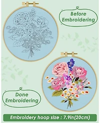 Embroidery Kit Beginners Flower Cross Cloth Hoops Threads
